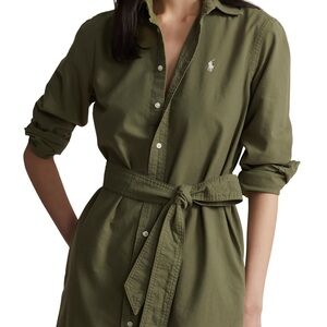 Olive Green Belted Shirt Dress
